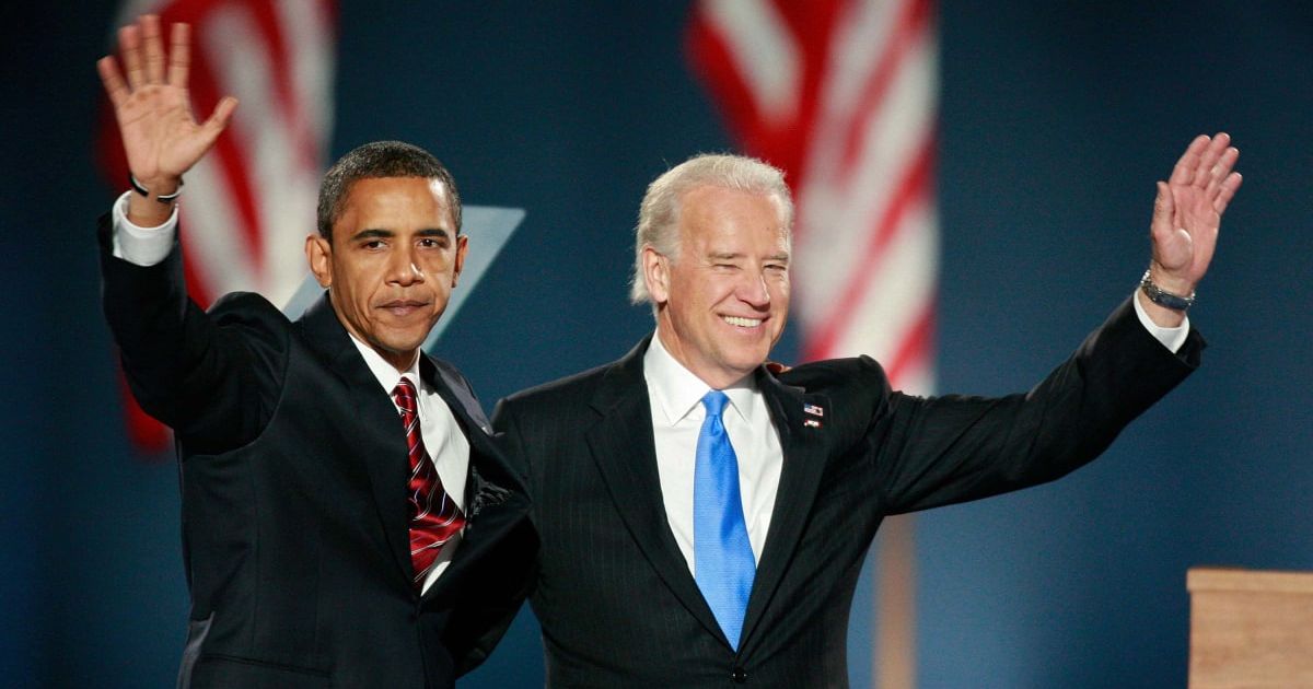 Barack Obama led Joe Biden off stage at a Los Angeles fundraiser after the latter froze on stage after his address (Getty Images)