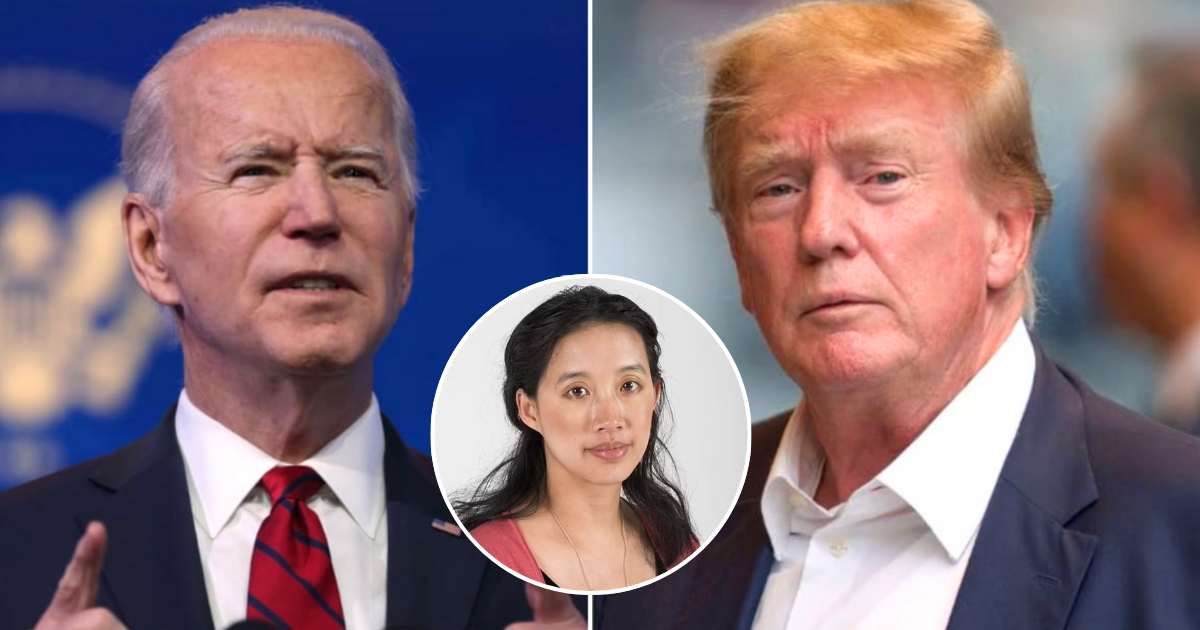 Allison Huynh (inset) went from a fervent Dem supporter who voted for Joe Biden to an enthusiastic backer of Donald Trump (Getty Images, LinkedIn)