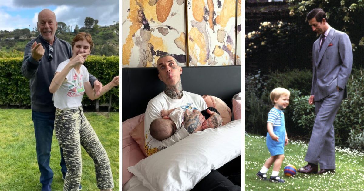 Bruce Willis, Travis Barker, and King Charles received warm wishes on Father's Day (@demimoore, @kourtneykardash/Instagram and @KensingtonRoyal/X)