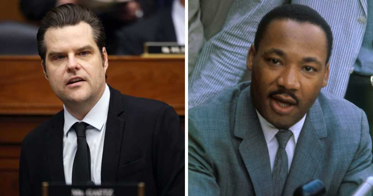 (L-R) Matt Gaetz quoted Martin Luther King Jr's famous 'I Have a Dream' speech, which was met with applause from a predominantly White audience (Getty Images)