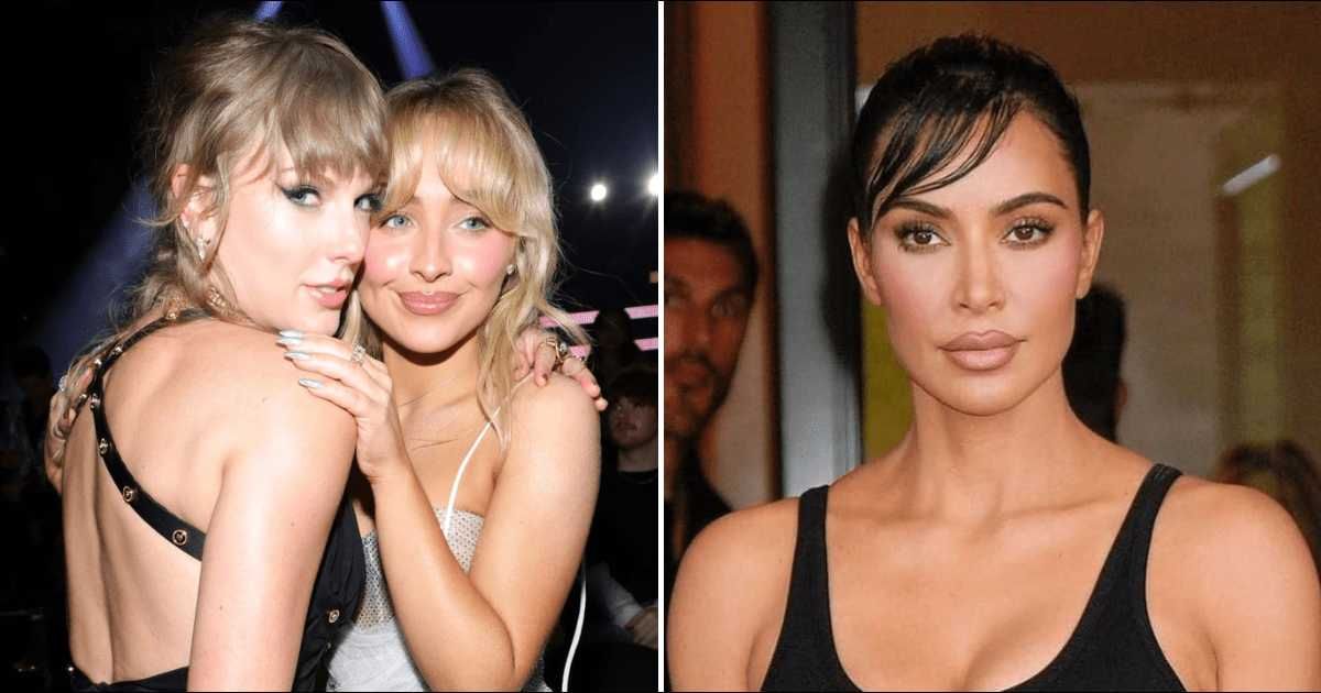 Sabrina Carpenter said that Taylor Swift had no issue with her appearing in Kim Kardashian's brand SKIMS( Photo by Kevin Mazur/Getty Images for MTV, @kimkardashian/Instagram)