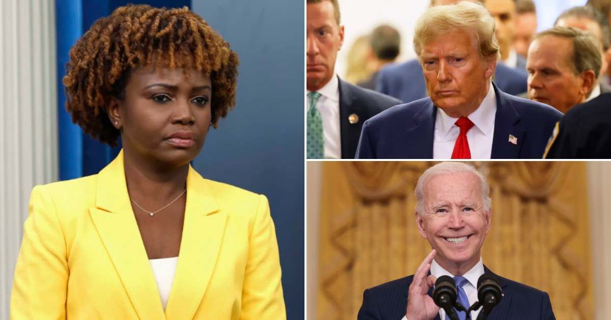 White House Press Secretary Karine Jean-Pierre suggested that the criminal case against Donald Trump was filed on the 'timeline' of President Biden's DOJ (Getty Images)