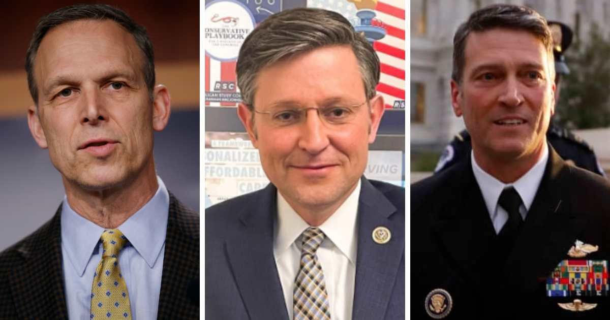 Mike Johnson's (M) decision to appoint Scott Perry (L) and Ronny Jackson (R) to the House Intelligence Committee has incited a significant backlash among some Republicans (Getty Images)