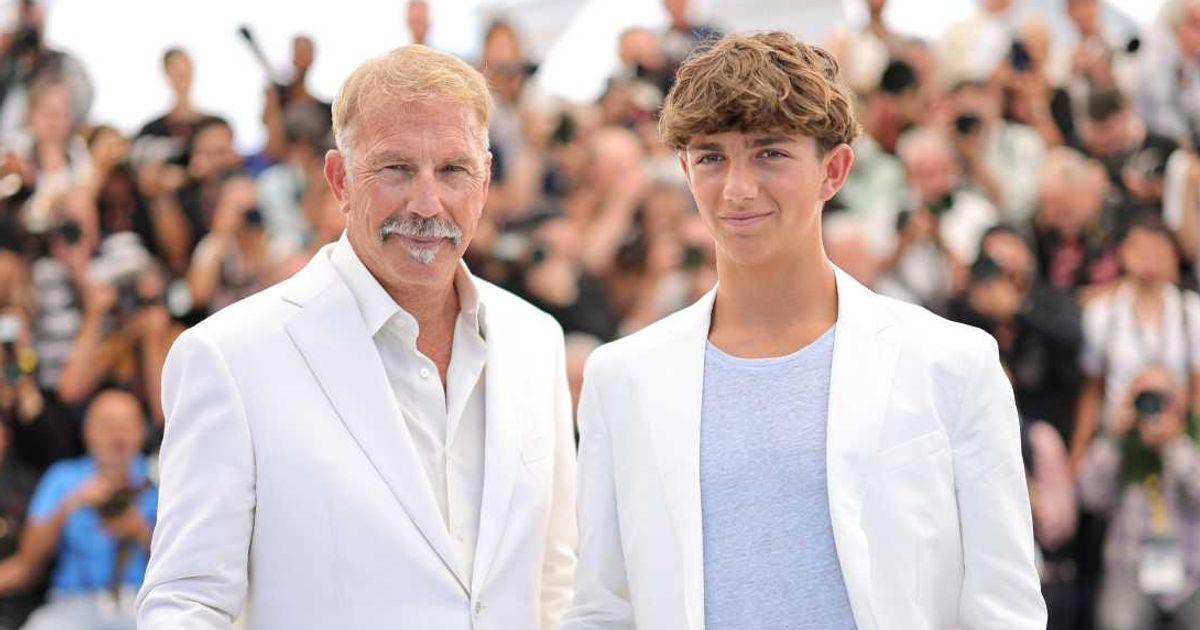 Kevin Costner and Hayes Costner attend the 'Horizon: An American Saga' photocall at the 77th annual Cannes Film Festival (Neilson Barnard/Getty Images)
