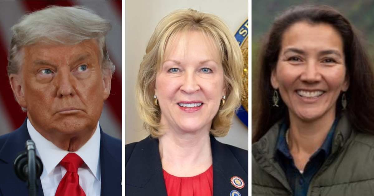 Donald Trump said Lt Gov Nancy Dahlstrom would be a 'tremendous' voice for Alaska over Rep Mary Peltola in the House (Getty Images, ltgov.alaska, X/@MaryPeltola)