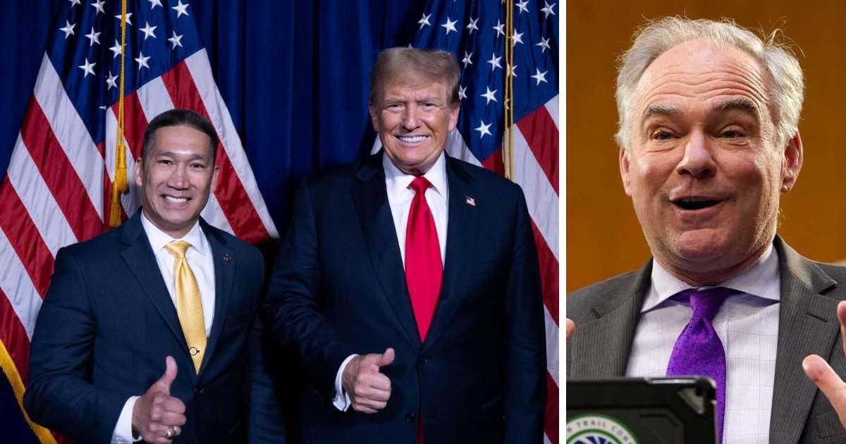 Hung Cao, who was endorsed by Donald Trump, is set to face incumbent Senator Tim Kaine for the Virginia seat in the upcoming general election (@HungCao_VA/X and Getty Images)