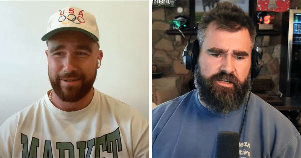 Travis and Jason Kelce recently uploaded an episode of their 'New Heights' podcast (screengrab/YouTube/New Heights)