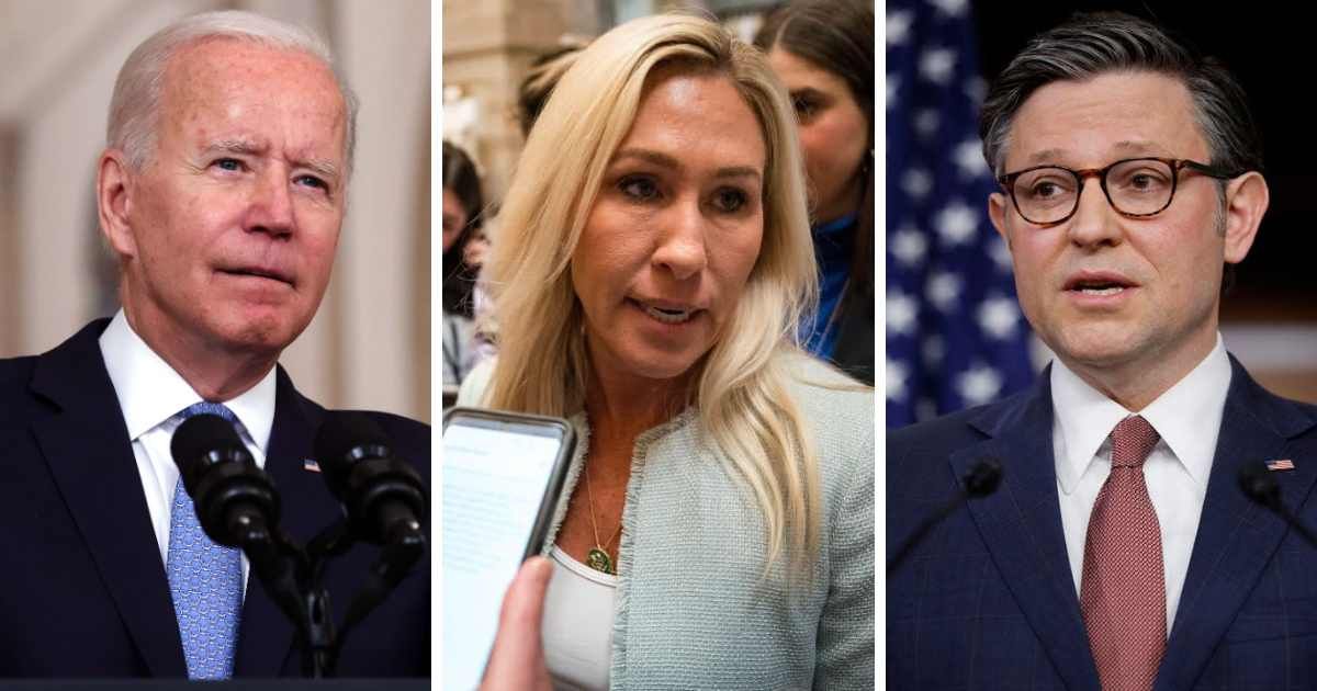 Rep Marjorie Taylor Greene had threatened to remove President Joe Biden and House Speaker Mike Johnson from their positions (Getty Images, Kent Nishimura, Chip Somodevilla/Getty Images)