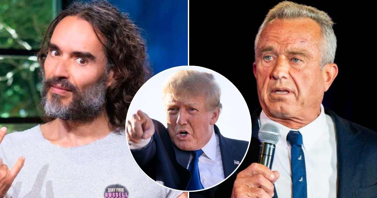Russell Brand was paid nearly $70,000 to appear at a campaign event for Robert F Kennedy Jr last month, just weeks before he appeared to endorse Donald Trump  (Getty Images, Facebook/Russell Brand)
