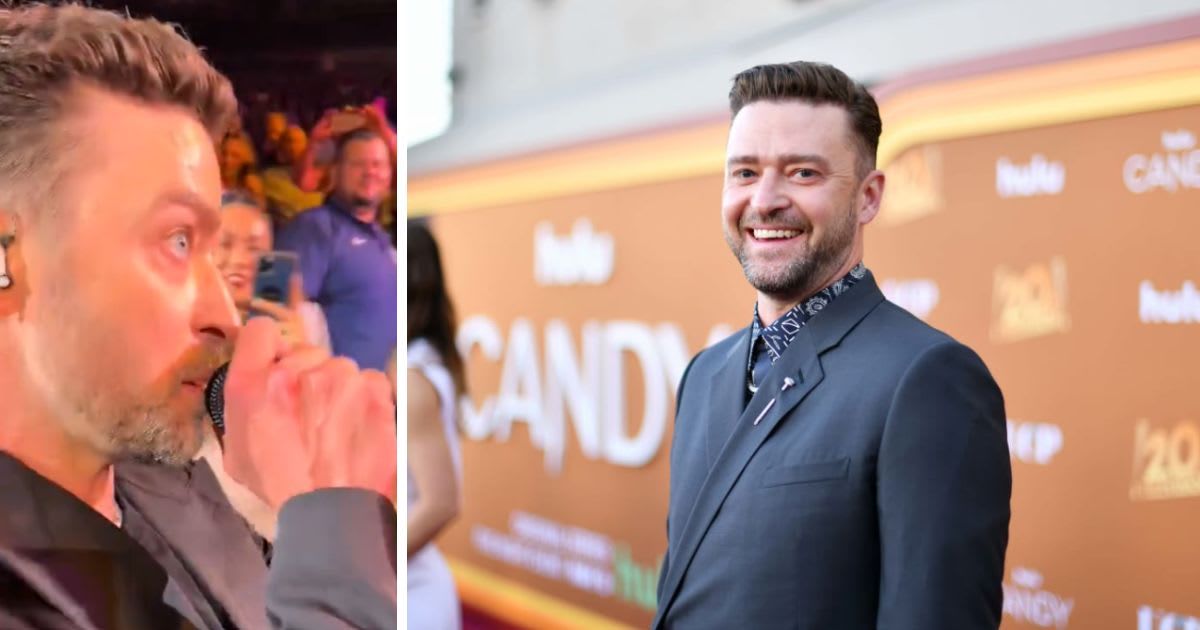 An old viral video of Justin Timberlake showed the singer looking tired and bleary-eyed at his Las Vegas concert (Getty Images and TikTok/@sunshineandmotherhood)