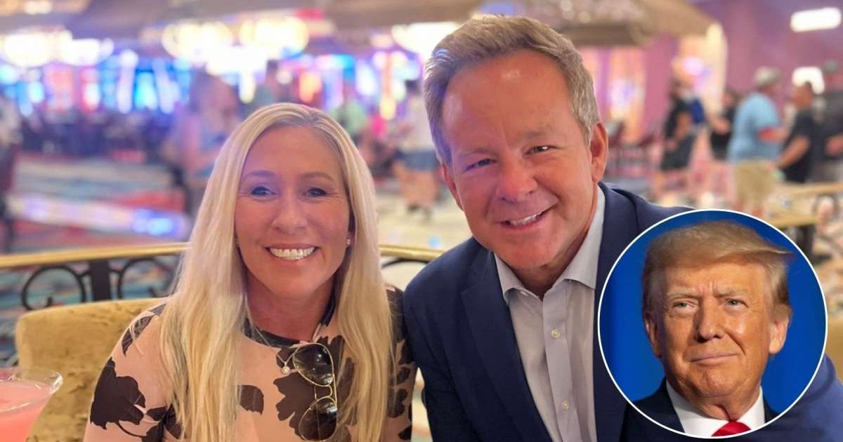 Marjorie Taylor Greene's boyfriend Brian Glenn shouted at a reporter when he was asked about Donald Trump's hush money verdict (@brianglenntv/X, Getty Images)