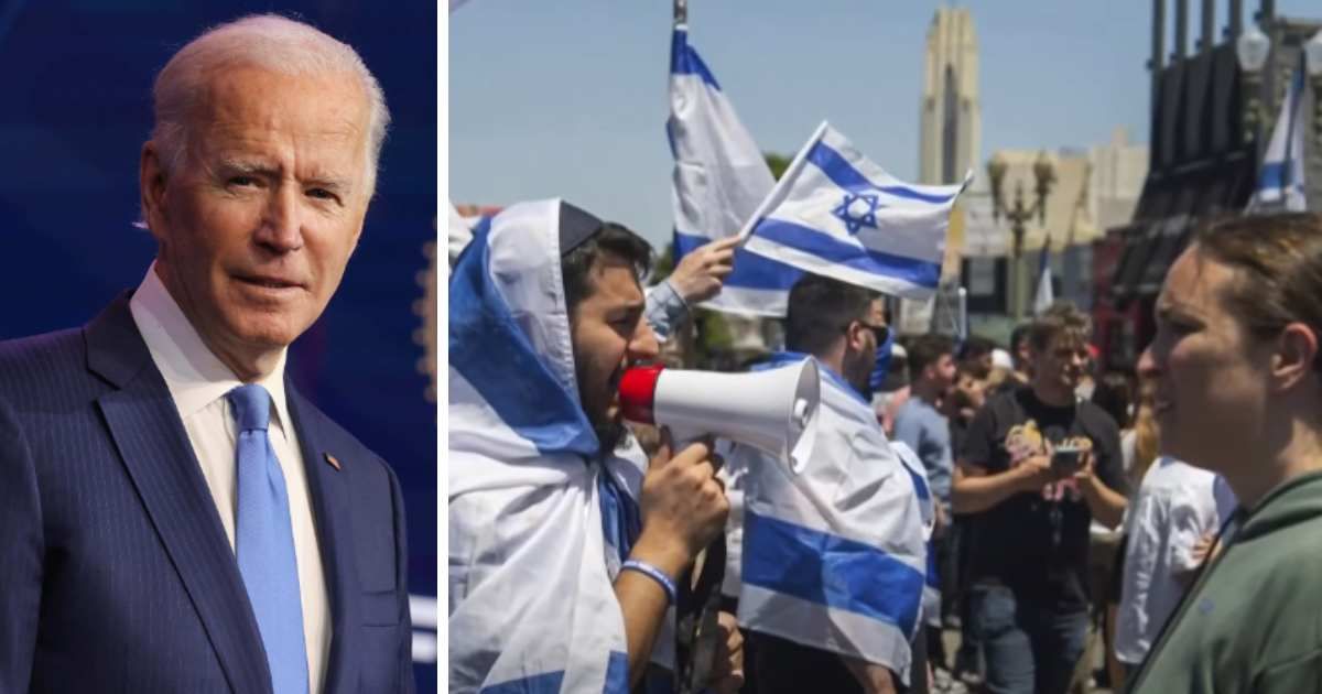 Joe Biden tweeted against violent clash outside LA synagogue between pro-Palestine and pro-Israeli groups (Getty Images, Screengrab/NBC News)