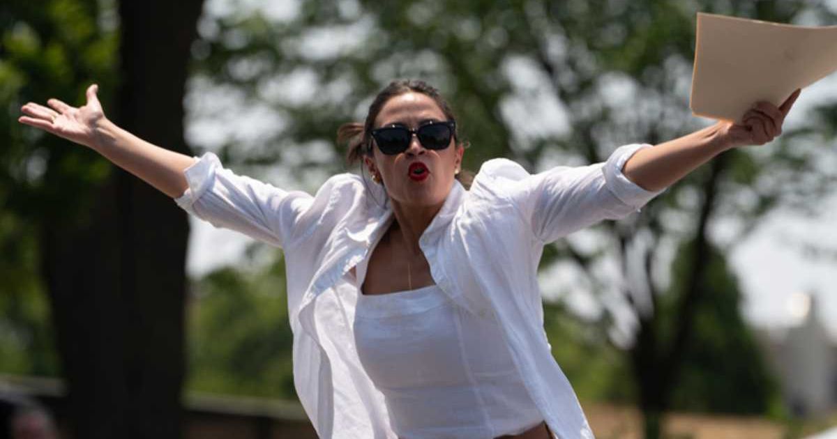 Alexandria Ocasio-Cortez was in high spirit during rally for Jamaal Bowman at St Mary's Park on June 22, 2024 in Bronx (Getty Images)