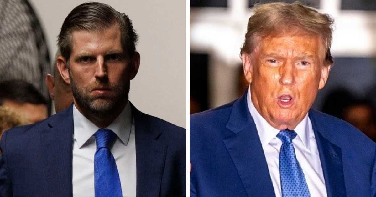 (L-R) During an appearance on the 'X22 Report', Eric praised his father Trump's 'unvarnished honesty.' (Getty Images)