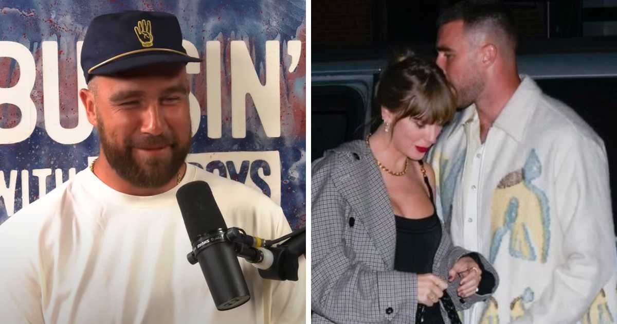 Travis Kelce and Taylor Swift's relationship has garnered global attention (screengrab/YouTube/Bussin' With The Boys, Getty Images)