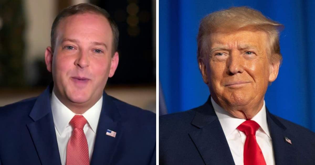 Lee Zeldin came under fire when he couldn't answer a question about Donald Trump’s approach to political violence (PBS Newshour and Getty Images)
