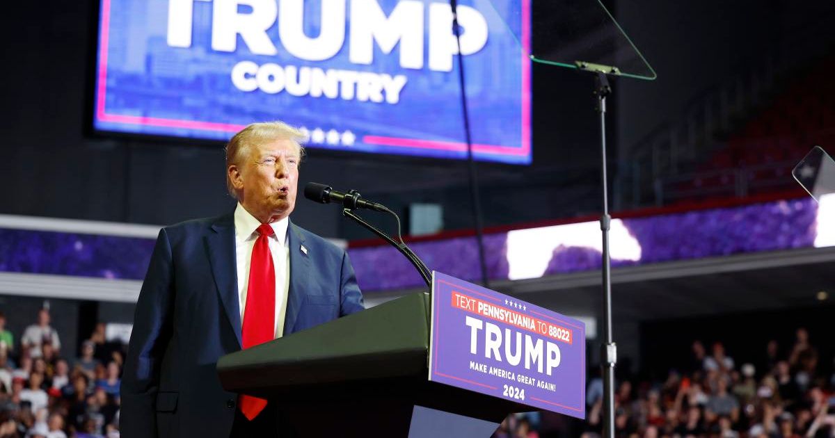 Former President Donald Trump speaks at a campaign rally at the Liacouras Center on June 22, 2024 in Philadelphia, Pennsylvania (Anna Moneymaker/Getty Images)