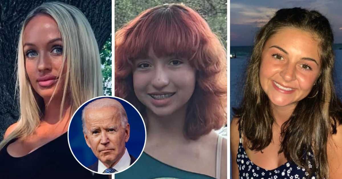 Nonprofit group Building America's Future's ad berated Biden for the loss of Rachel Morin (L), Jocelyn Nungaray, and Laken Riley (R) (Getty Images, Facebook/Rachel Morin, Facebook/Houston Police Department, Facebook/Laken Riley)
