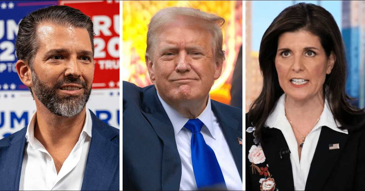 Donald Trump Jr dismissed Nikki Haley as Donald Trump's potential running mate by calling her 'puppet of Democrat billionaires and warmongerers' (Getty Images)