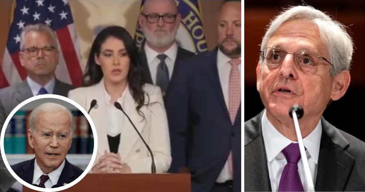 Rep Anna Paulina Luna spoke at the press conference against AG Merrick Garland for not turning over Biden's interview recordings (Screengrab/@RepLuna/X, Getty Images)