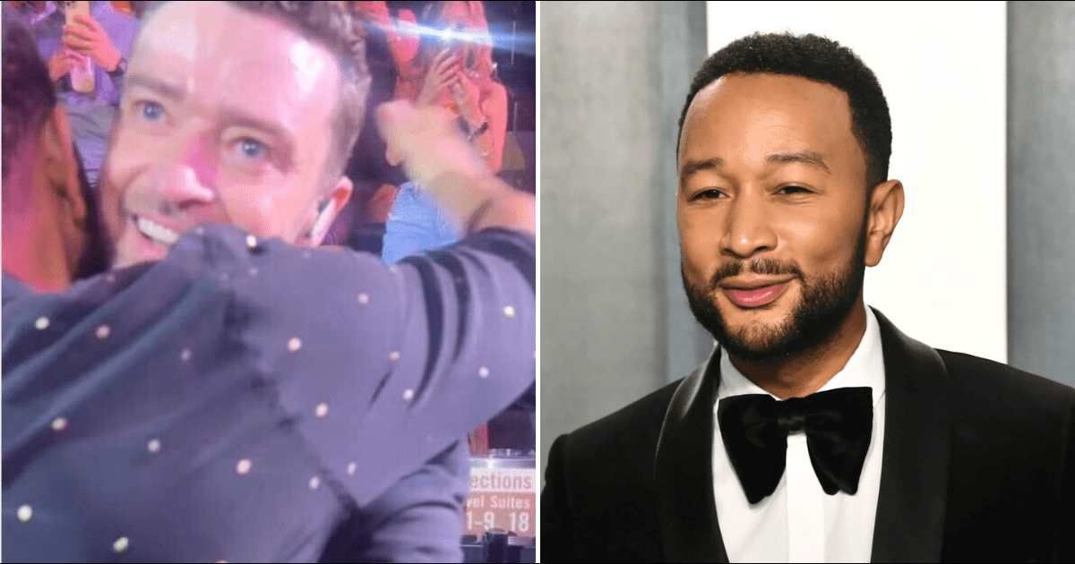 Justin Timberlake hugged John Legend during his concert in Madison Square Garden (@Chrissyteigen/Instagram, Getty Images)