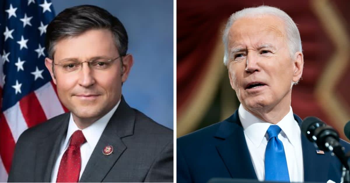 Speaker Mike Johnson urged the cabinet to remove Joe Biden by invoking the 25th Amendment following the presidential debate (Speaker Mike Johnson/Facebook, Getty Images)