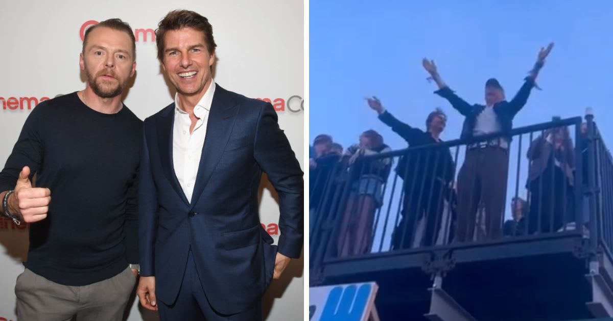 Tom Cruise and Simon Pegg were spotted at the Glastonbury Music Festival's VIP balcony (Getty Images, @matteveritt/X)