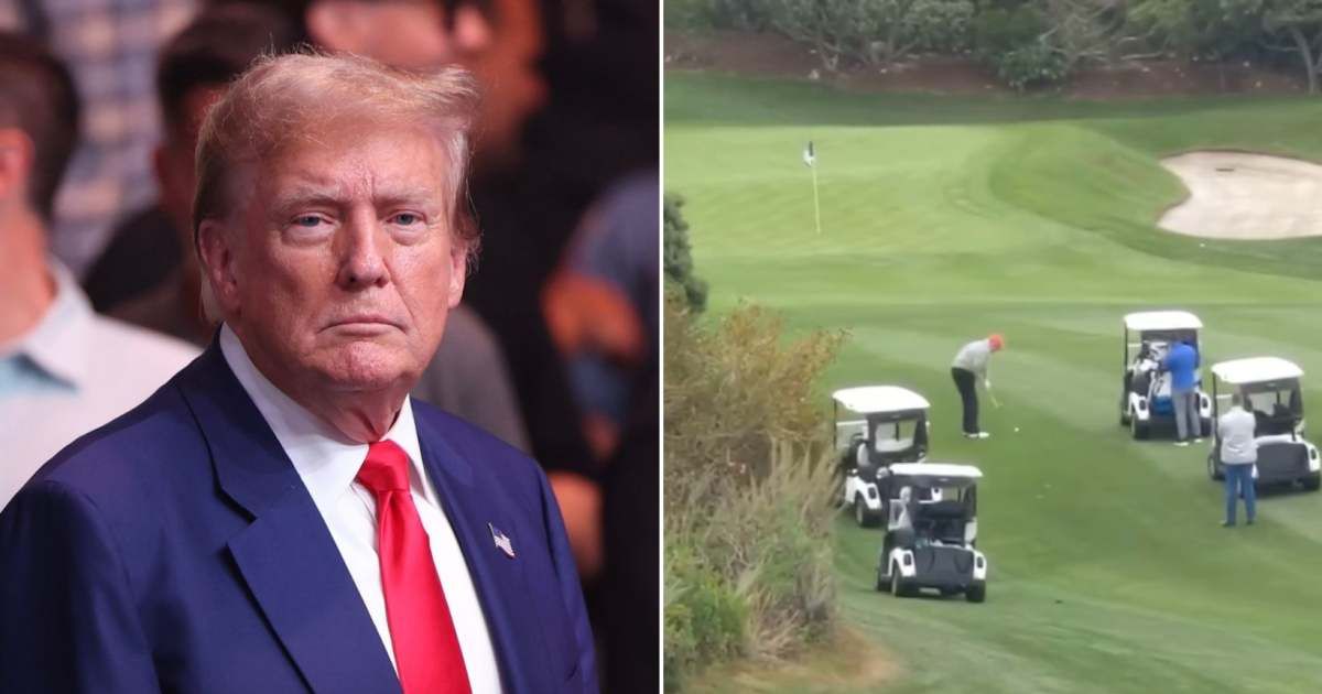 A video of Donald Trump's awful golf shot went viral after his presidential debate with Joe Biden (Getty Images, @ziregolf/Instagram)