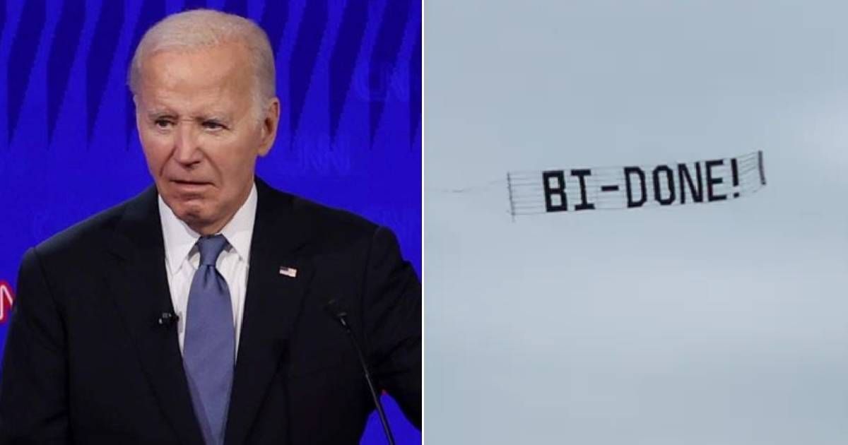 A plane was carrying a banner with an anti-Joe Biden slogan from Montauk to Sag Harbor (Getty Images and @realDonaldTrump/ Truth Social)