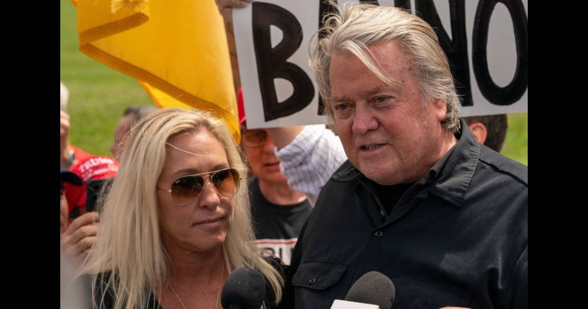 Rep MTG's press conference was aimed at supporting Steve Bannon before his four-month prison term (Getty Images)