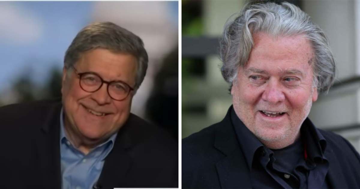 Former Attorney General Bill Barr reacted with laughter upon learning that Steve Bannon had begun serving a prison sentence (FoxNews/Getty images)