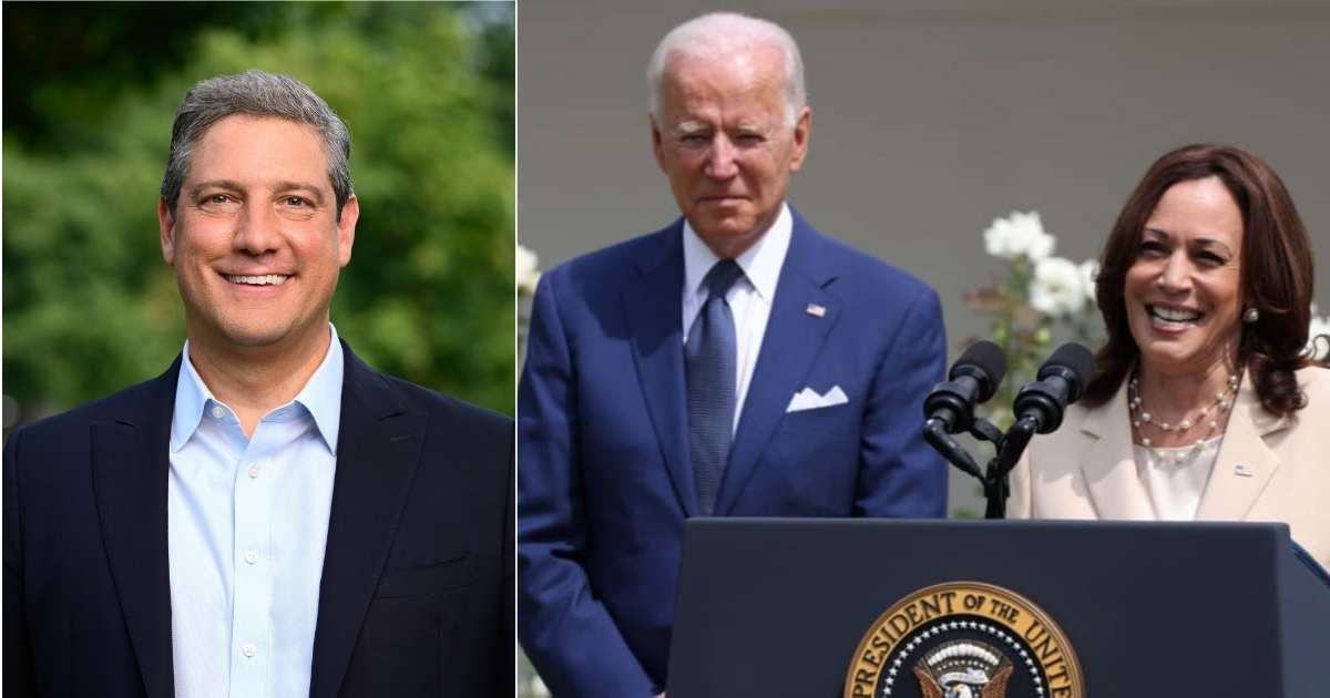 Former Democratic Representative Tim Ryan suggested VP Kamala Harris should replace Joe Biden in the upcoming presidential election (Wikimedia Commons, Getty Images)