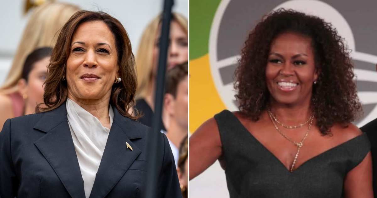 The Democrats X page posted an old photo of Kamala Harris (Left) with 'Michelle' signs in background, sparks speculation (Getty Images)