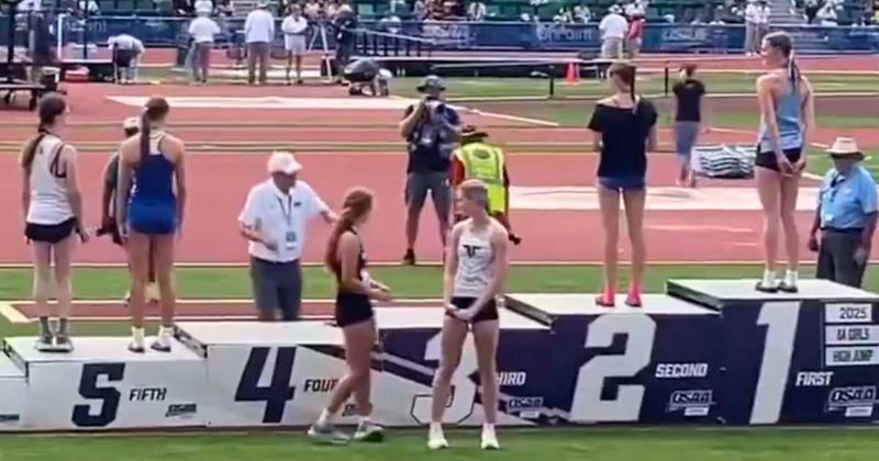 Viral video shows Oregon high school female athletes refusing to share podium with trans competitor