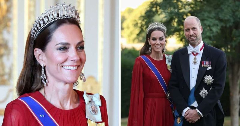 Kate Middleton stuns in scarlet Givenchy gown and Princess Diana’s tiara in dazzling return to royal duty