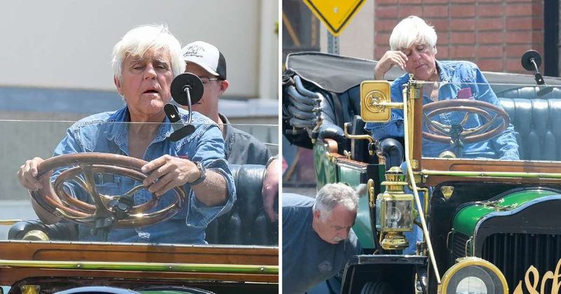 Jay Leno looks frail and exhausted as he takes vintage car out for ride months after near-fatal accident