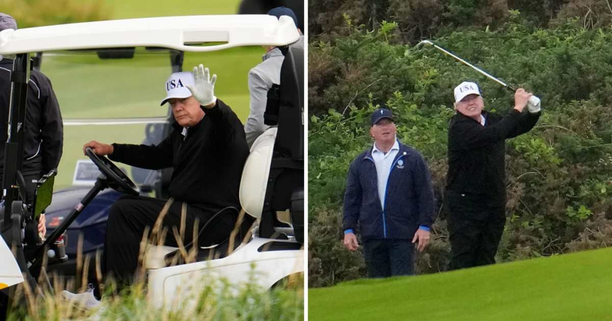 Donald Trump shows off golf skills at Turnberry amid high security as protests erupt during Scotland trip