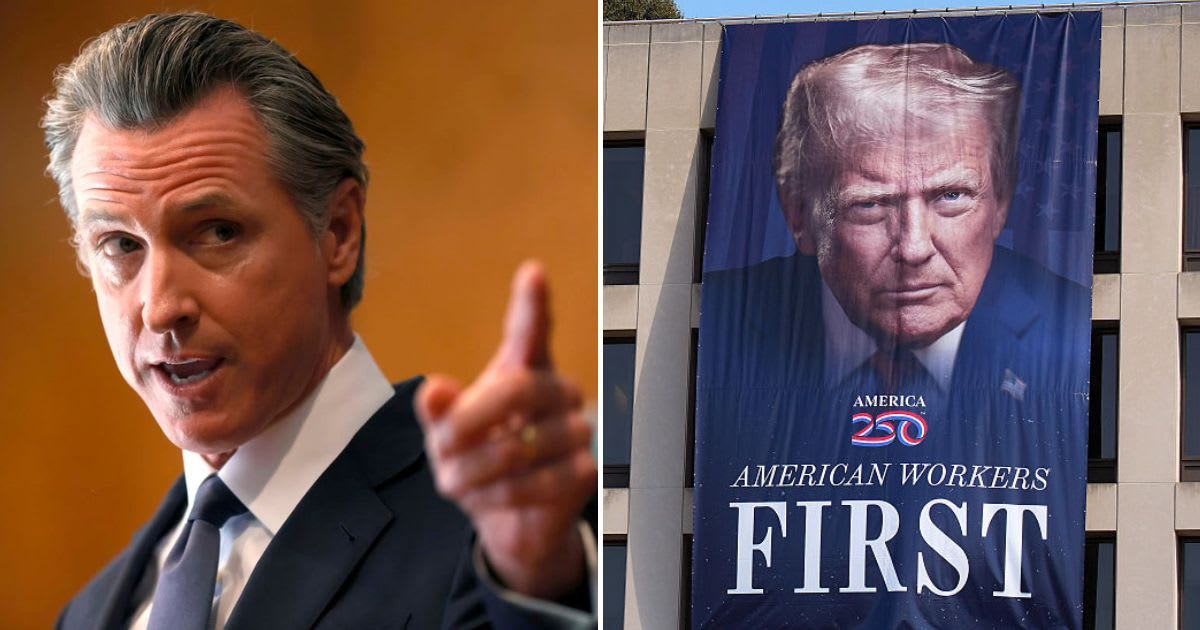 'Thank you, glorious leader': Gavin Newsom trolls Trump over giant banner with his face on fed building