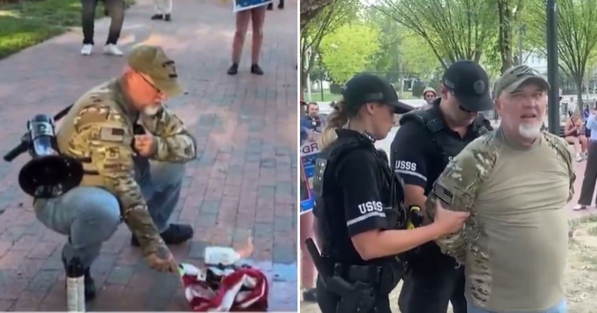 Vetetan arrested for burning US flag near White House after Trump executive order to punish 'desecration'