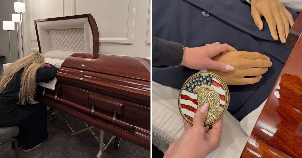 Erika Kirk shared photos of her final moments with late husband Charlie Kirk as she wept beside his casket (@mrserikakirk/Instagram)