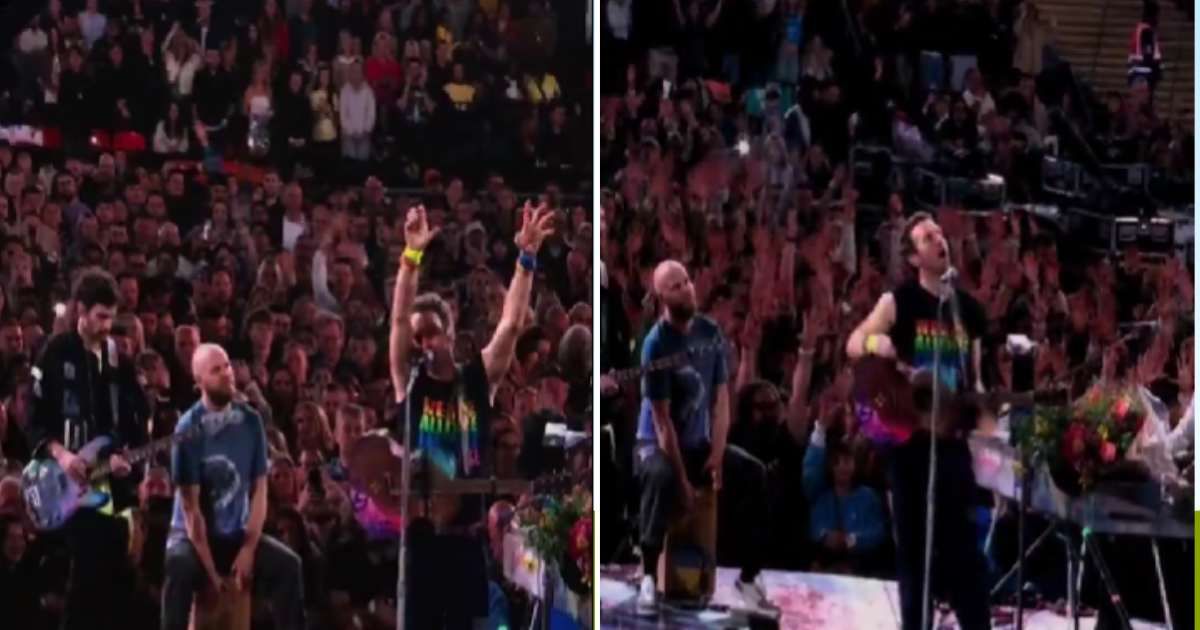 Chris Martin led thousands at Wembley in a moment of compassion for Charlie Kirk’s grieving family (@Inevitablewest/X)