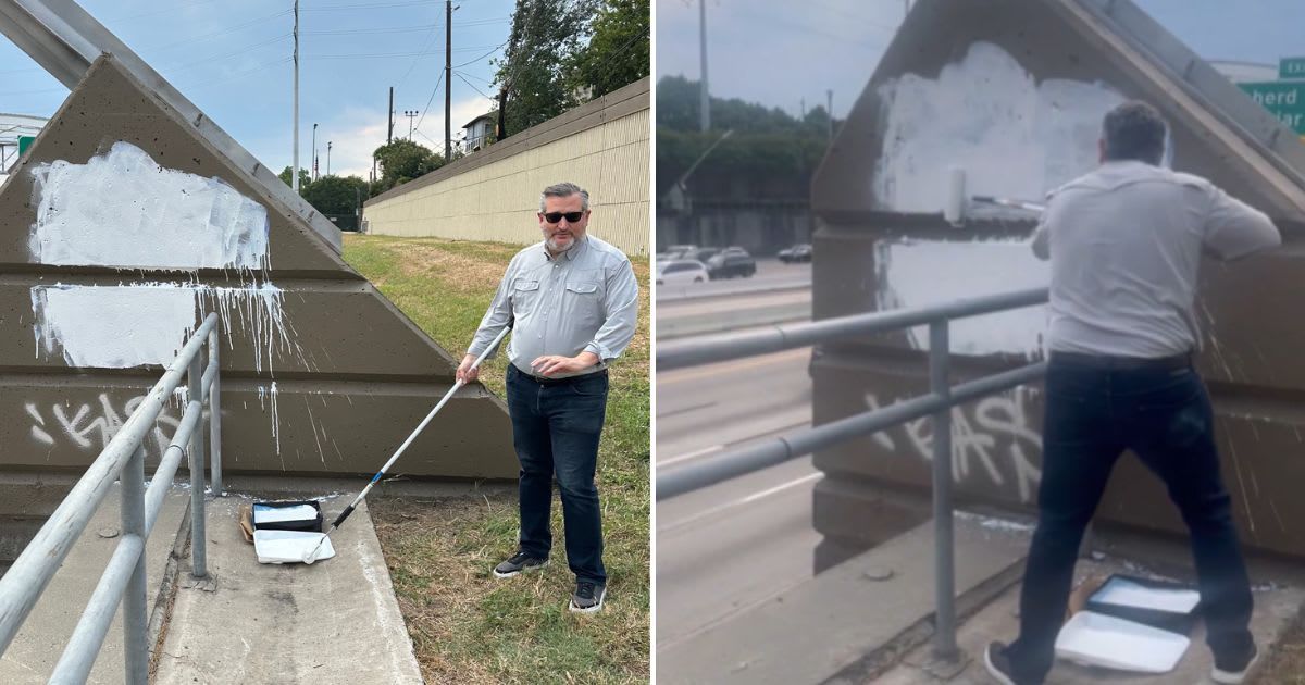 'Erasing evil': Ted Cruz personally covers up offensive graffiti targeting Charlie Kirk in Houston