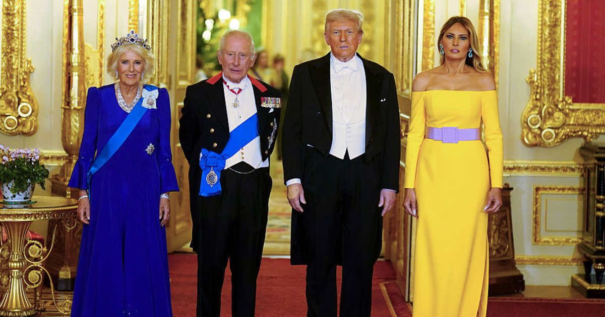 President Donald Trump, first lady Melania Trump, King Charles III and Queen Camilla arrive for the State Banquet hosted by King Charles III and members of the Royal Family at Windsor Castle on September 17, 2025 in Windsor, England (Aaron Chown-WPA Pool/