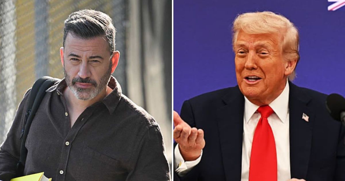 Donald Trump returned from the UK and criticized Jimmy Kimmel’s talent and late-night show ratings (PG/Bauer-Griffin/GC Images, Getty Images)