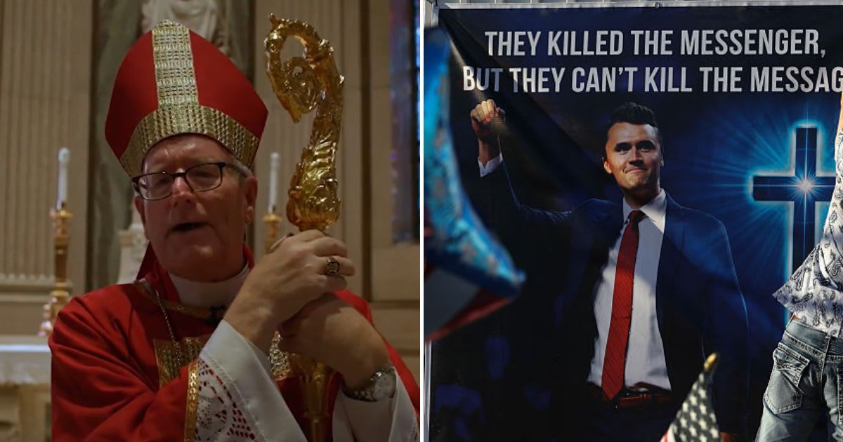 Bishop Robert Barron spoke to Fox News after his Red Mass homily in Minnesota about Charlie Kirk’s death (Screengrab/Fox News, Joe Raedle/Getty Images)