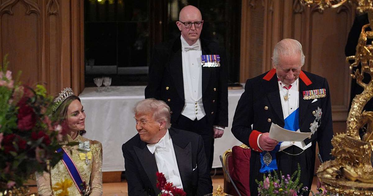 King Charles III delivers his speech as US President Donald Trump and Catherine, Princess of Wales listen during the State Banquet at Windsor Castle (Getty Images)