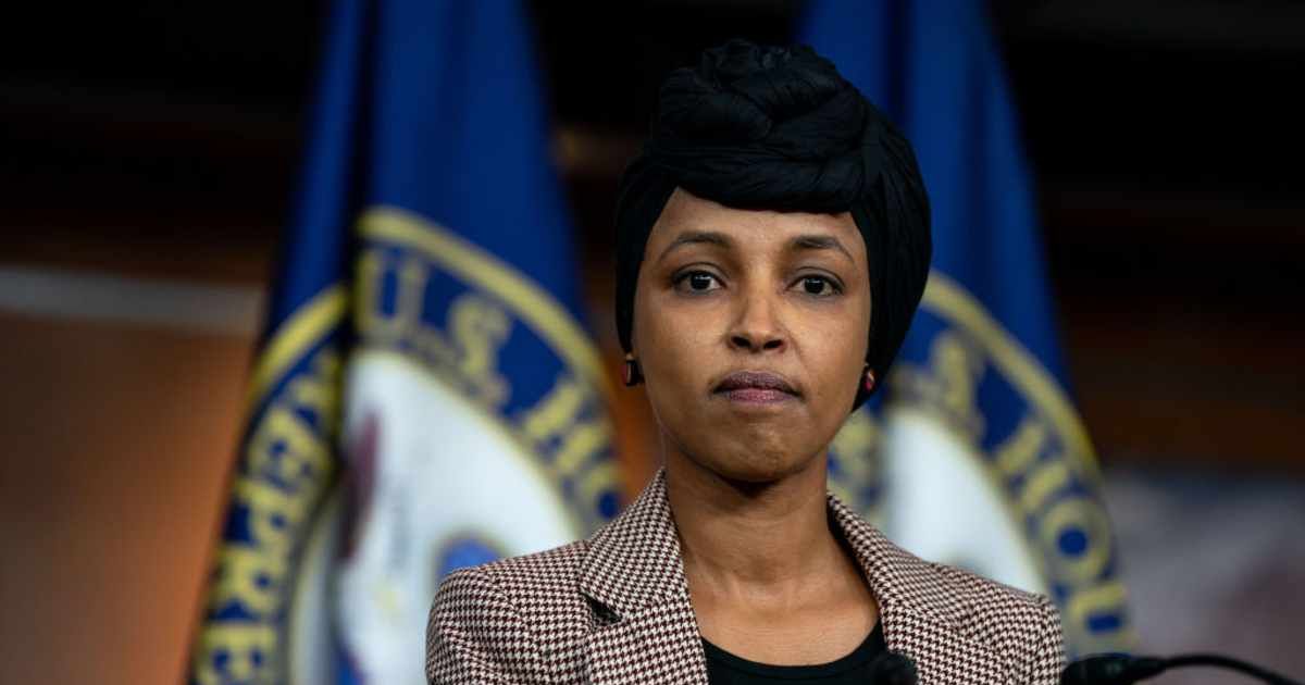 Rep Ilhan Omar (D-MN) looks on during a news conference on reintroducing the Neighbors Not Enemies Act on Capitol Hill on January 22, 2025 in Washington, DC (Getty Images)
