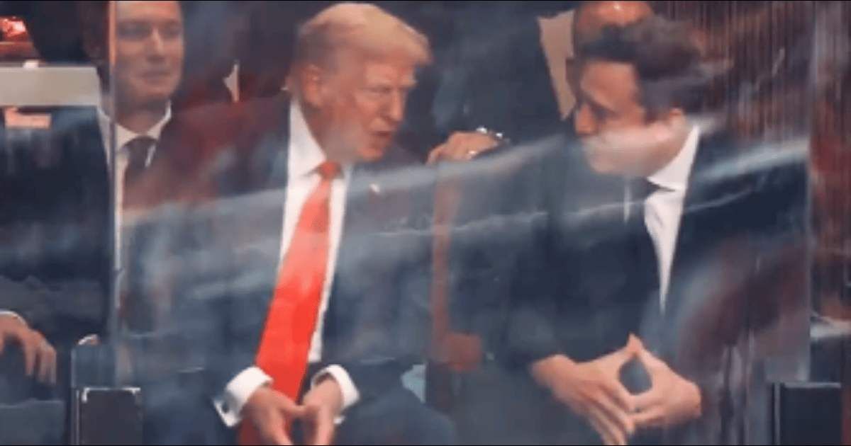 Viral clips show Donald Trump and Elon Musk sitting together at Charlie Kirk’s memorial, engaging in a brief but notable exchange (@rapidresponse/X)