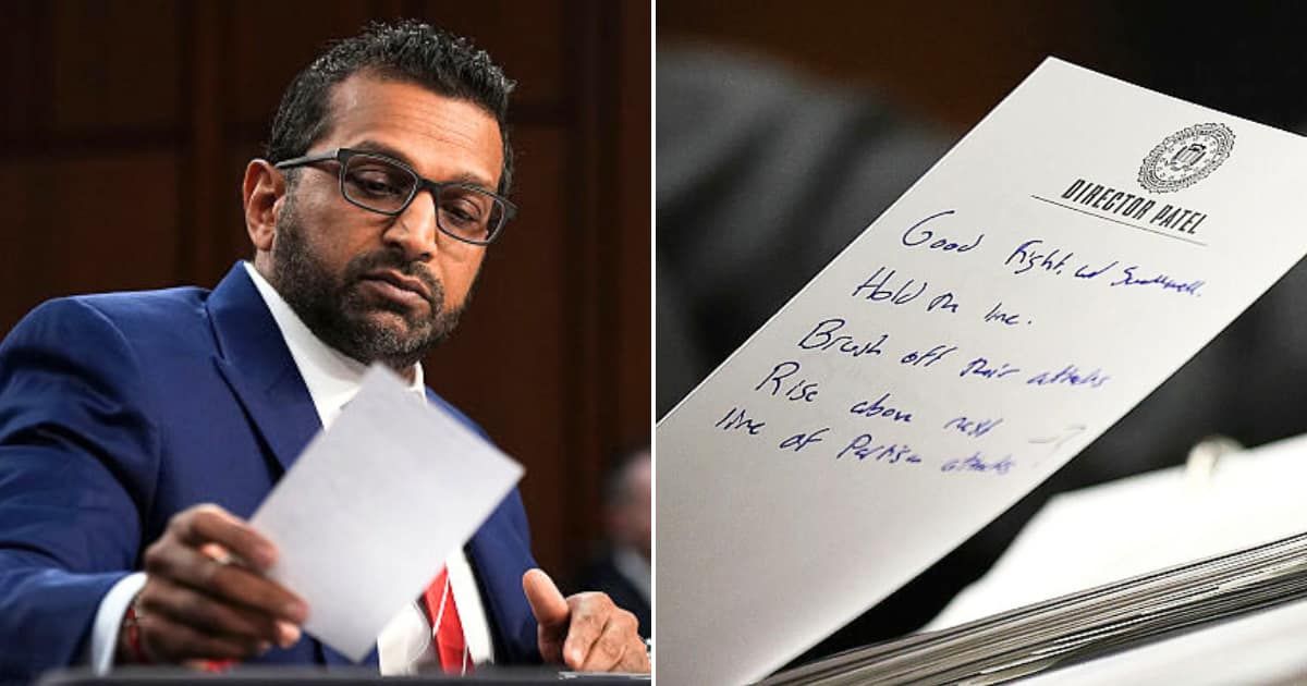 FBI Director Kash Patel was seen with pep notes for himself during Congressional hearing(Getty Images)