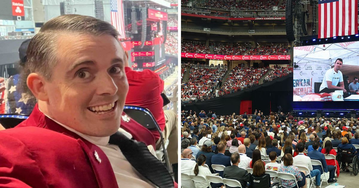 Wyoming State Representative Scott Smith refused to miss Charlie Kirk’s memorial and walked miles on crutches through the crowd (@JamesHartline/X)(Getty Images)